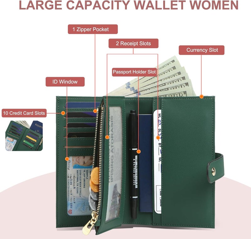 yiijay Womens Wallet RFID Blocking Vegan Leather Trifold Clutch Credit Card Holder Ladies Travel Wallet Purse with Pen Holder - Image 2